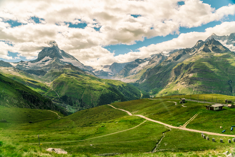 View from Gornegrat in the Alps towards the Matterhorn in summer, Swiss Alps, Switzerland, Europe